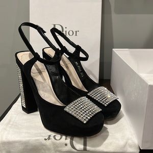 Dior suede & crystal heels. Gently used. Hidden 1/2 inch platform